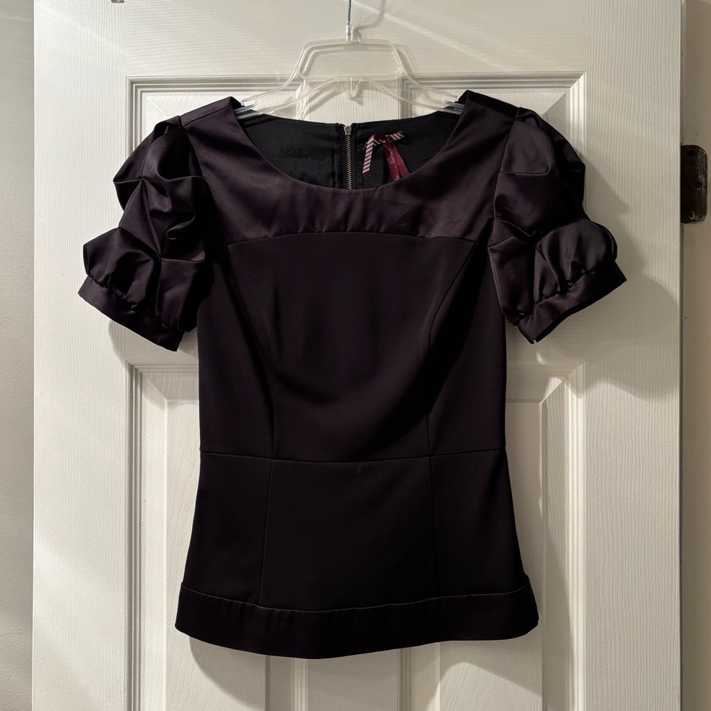 Next With Love Black Satin Like Fitter Top Shirt Small XS